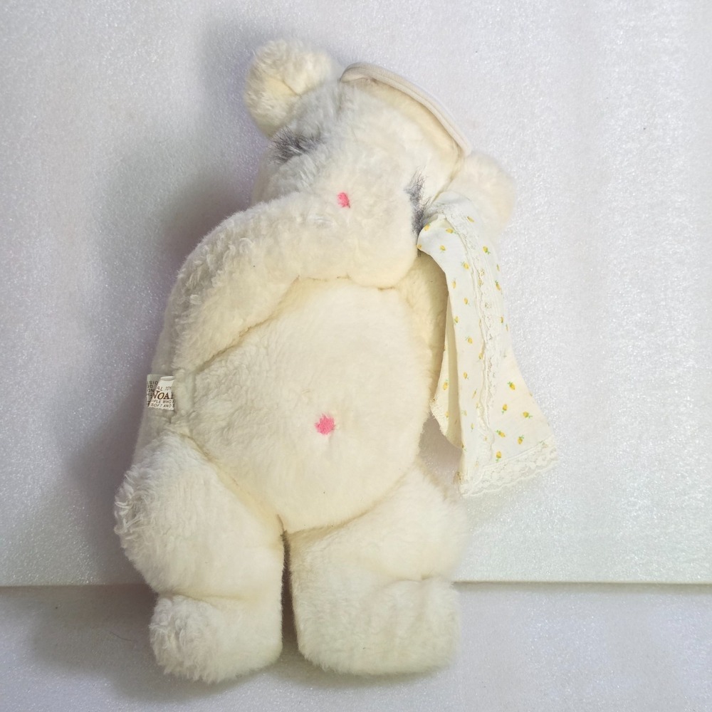 Ms. Noah Vintage White Bear Sleeping Sucking Thumb Hat Floral Blanket Plush 13"